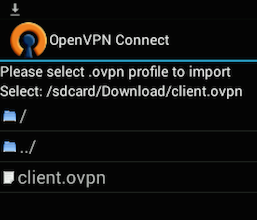 OpenVPN per Android sta selezionando un profilo VPN da importare
