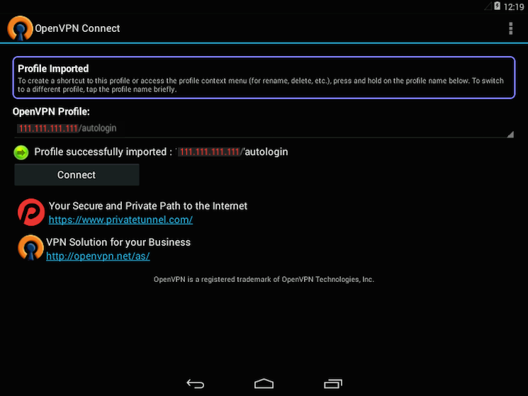 OpenVPN per Android è pronto per connettersi alla rete VPN